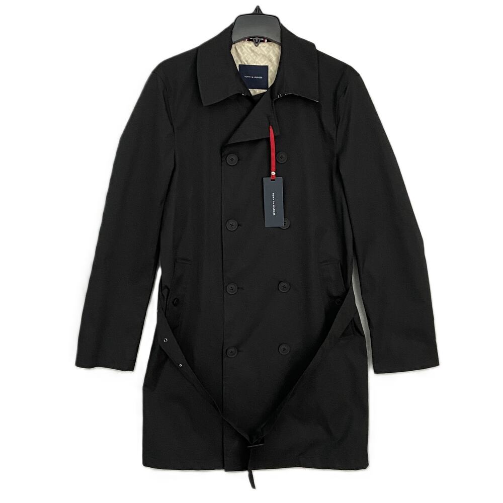 Tommy Hilfiger Men's 42 Regular Double-Breasted Belted Trench Coat Black NEW